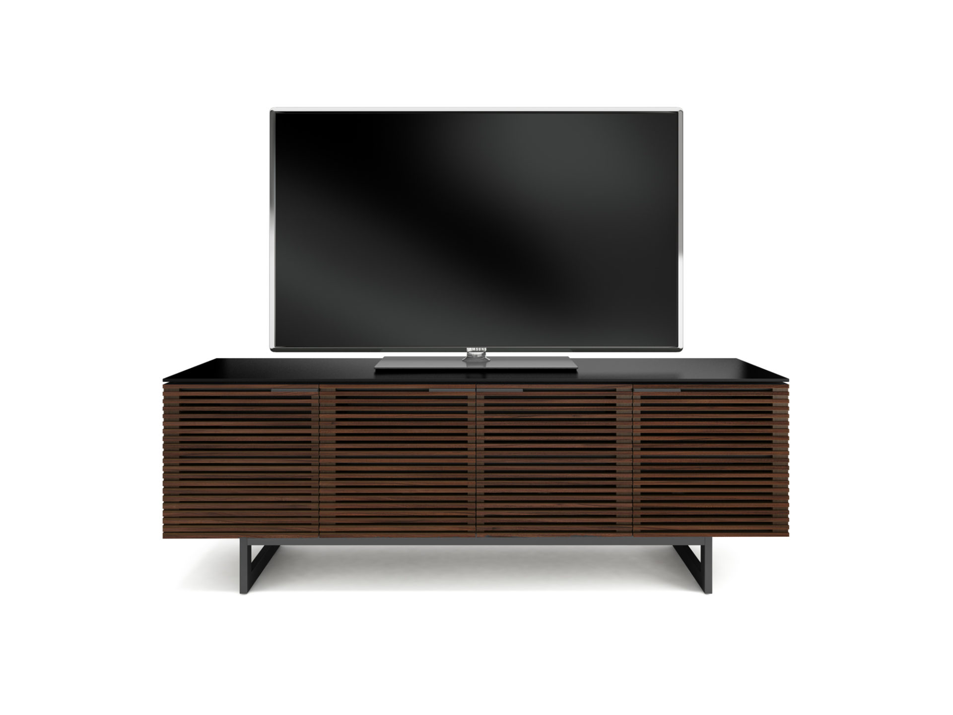 BDI Corridor 8179 Quad Wide TV Stand With Tempered Glass Top In Chocolate Stained Walnut - BDICORR8179CHOCO