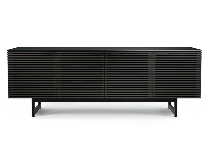 BDI Corridor 8179 Quad Wide TV Stand With Tempered Glass Top In Charcoal Stained Ash - BDICORR8179CHAR