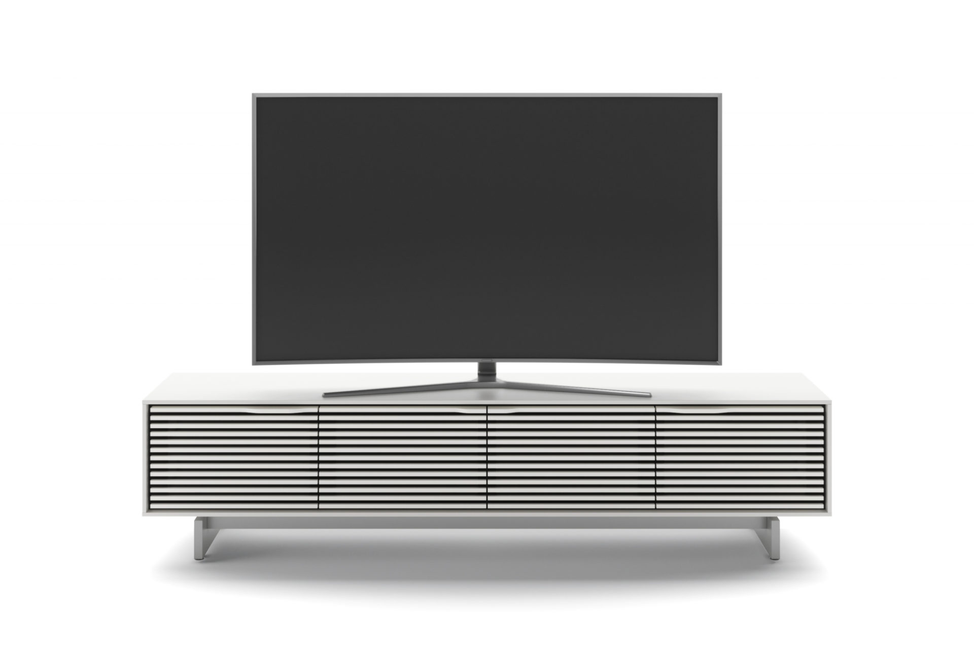 BDI Align 7473 Modern Low Profile TV Stand With Media Base In Satin White - BDIAL7473MESW