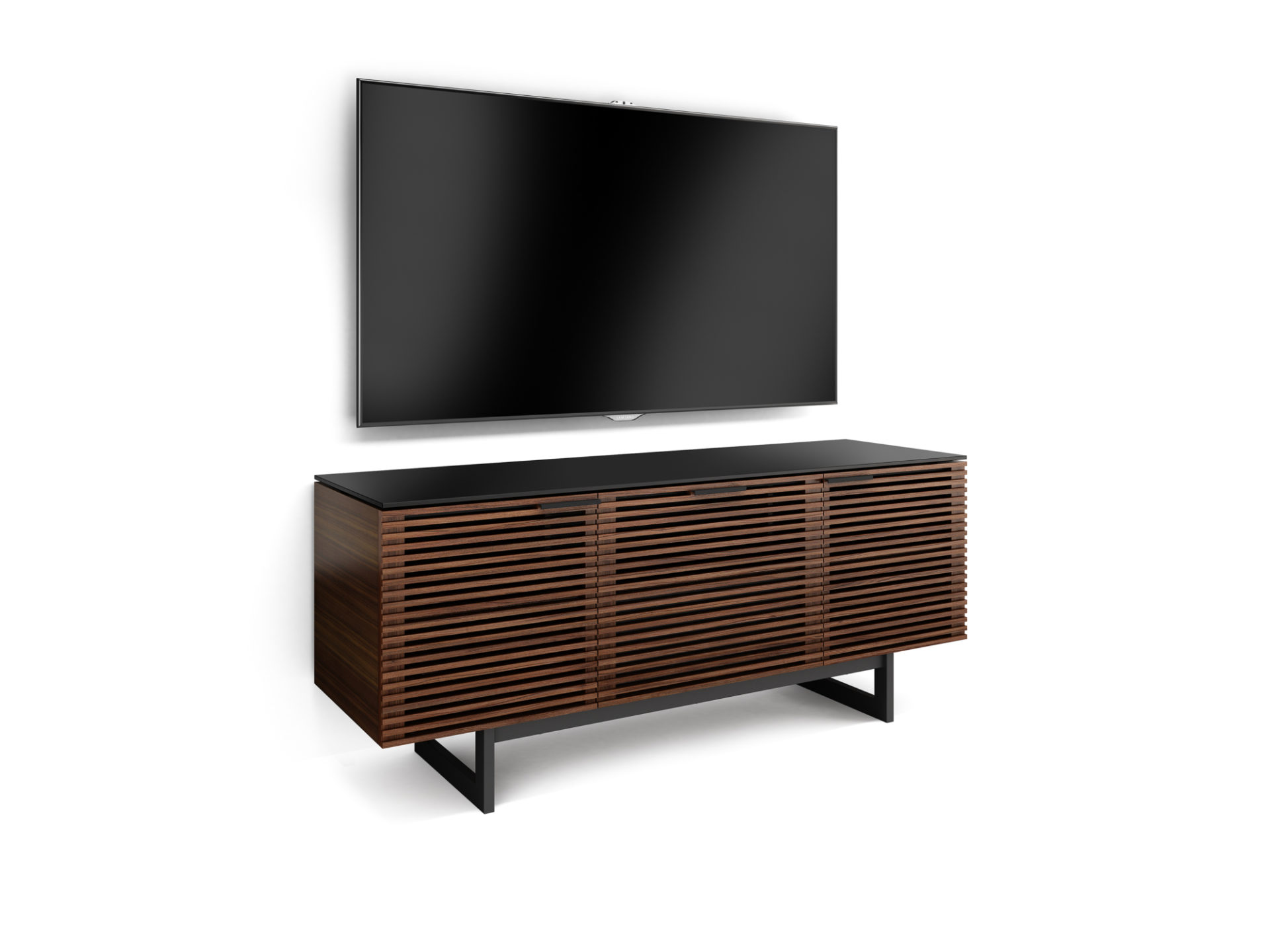 BDI Corridor 8177 Triple Wide TV Stand With Media Storage Drawer In Chocolate Stained Walnut - BDICORR8177CHOC